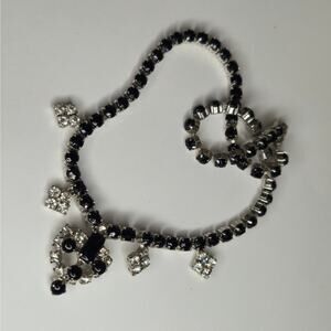 Vintage 1940s-50s Jet & Crystal Rhinestone Choker Necklace, Rhodium Plated Brass